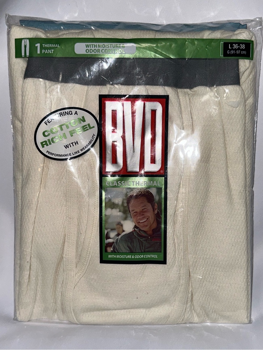 BVD Men’s Classic Thermal Pant - Cream (L) -NEW